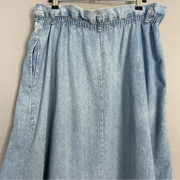 Vintage Denim Skirt Women Plus Size Elastic Waistband FLAWS Faded Blue Midi Jean - Picture 5 of 16